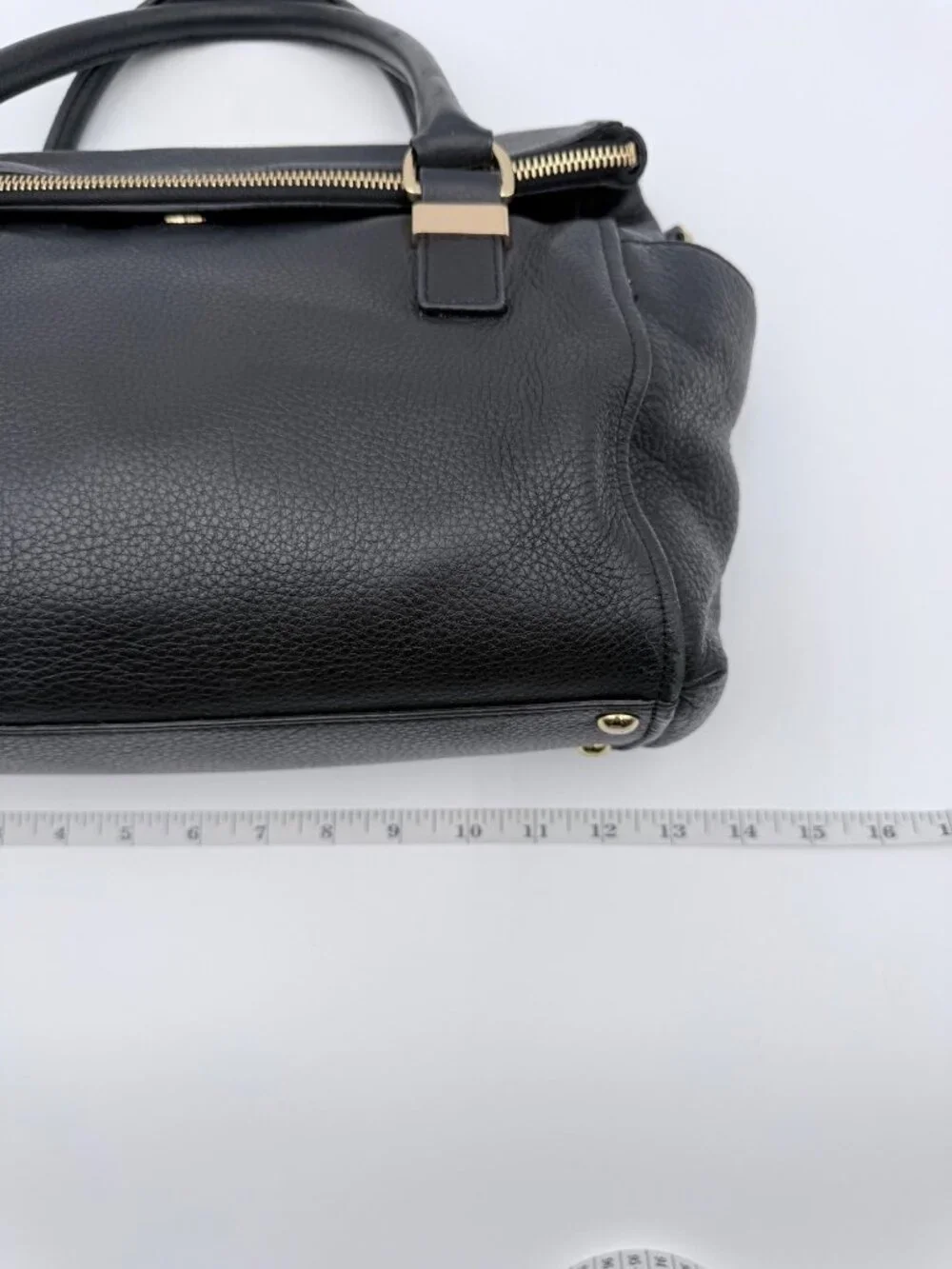 Michael Kors Women’s Black Pebbled Leather Satchel Bag  Tassel & Gold Hardware